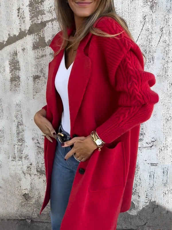Casual Ribbed Lapel Pocket Jacket