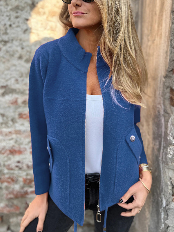 Casual Zipper Drawstring Jacket