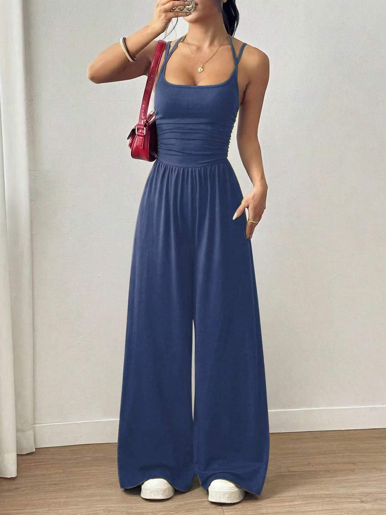 ☀️ Women's Summer Jumpsuit – Thin Straps, Fitted Waist, Wide Legs, Breathable and Slim Fit