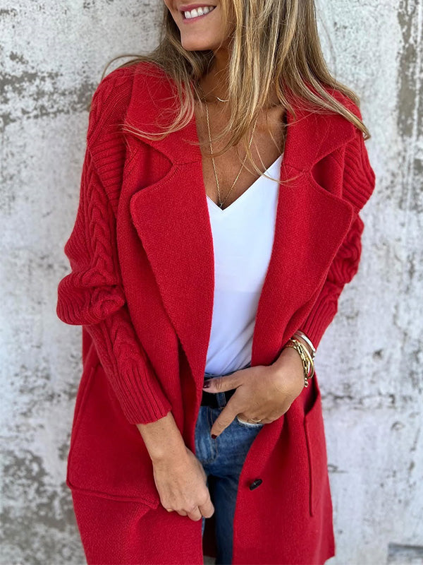 Casual Ribbed Lapel Pocket Jacket