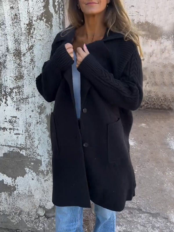 Casual Ribbed Lapel Pocket Jacket
